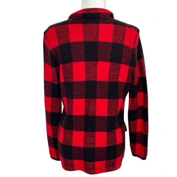 Ralph Lauren Buffalo Check Plaid Wool Knit Sweater Blazer Jacket Crest Rugby Lg - Picture 6 of 13